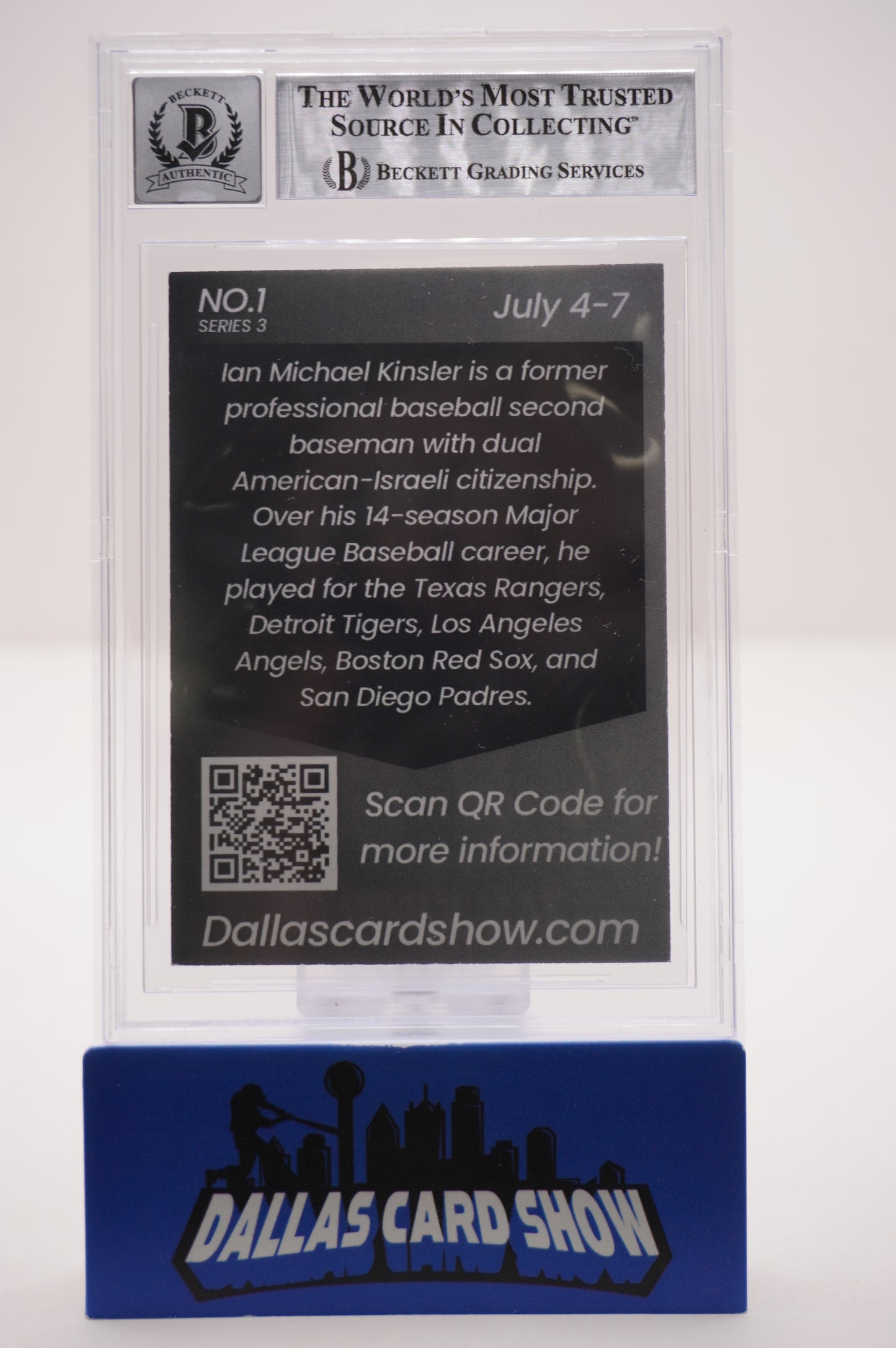 2024 JULY DALLAS CARD SHOW SERIES 3 #1 IAN KINSLER BAS AUTHENTIC AUTO 10