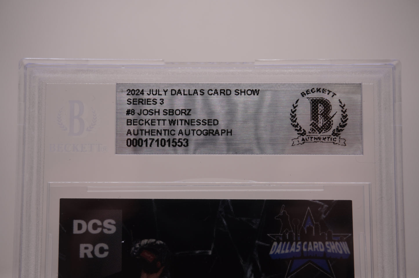 2024 JULY DALLAS CARD SHOW SERIES 3 #8 JOSH SBORZ BAS AUTHENTIC AUTO
