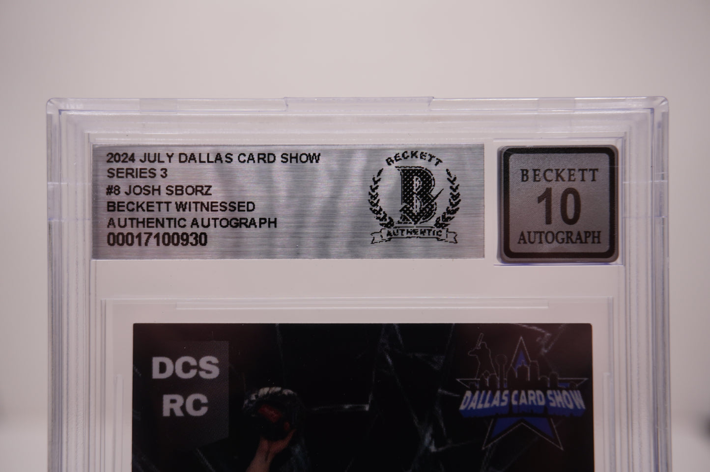2024 JULY DALLAS CARD SHOW SERIES 3 #8 JOSH SBORZ BAS AUTHENTIC AUTO 10