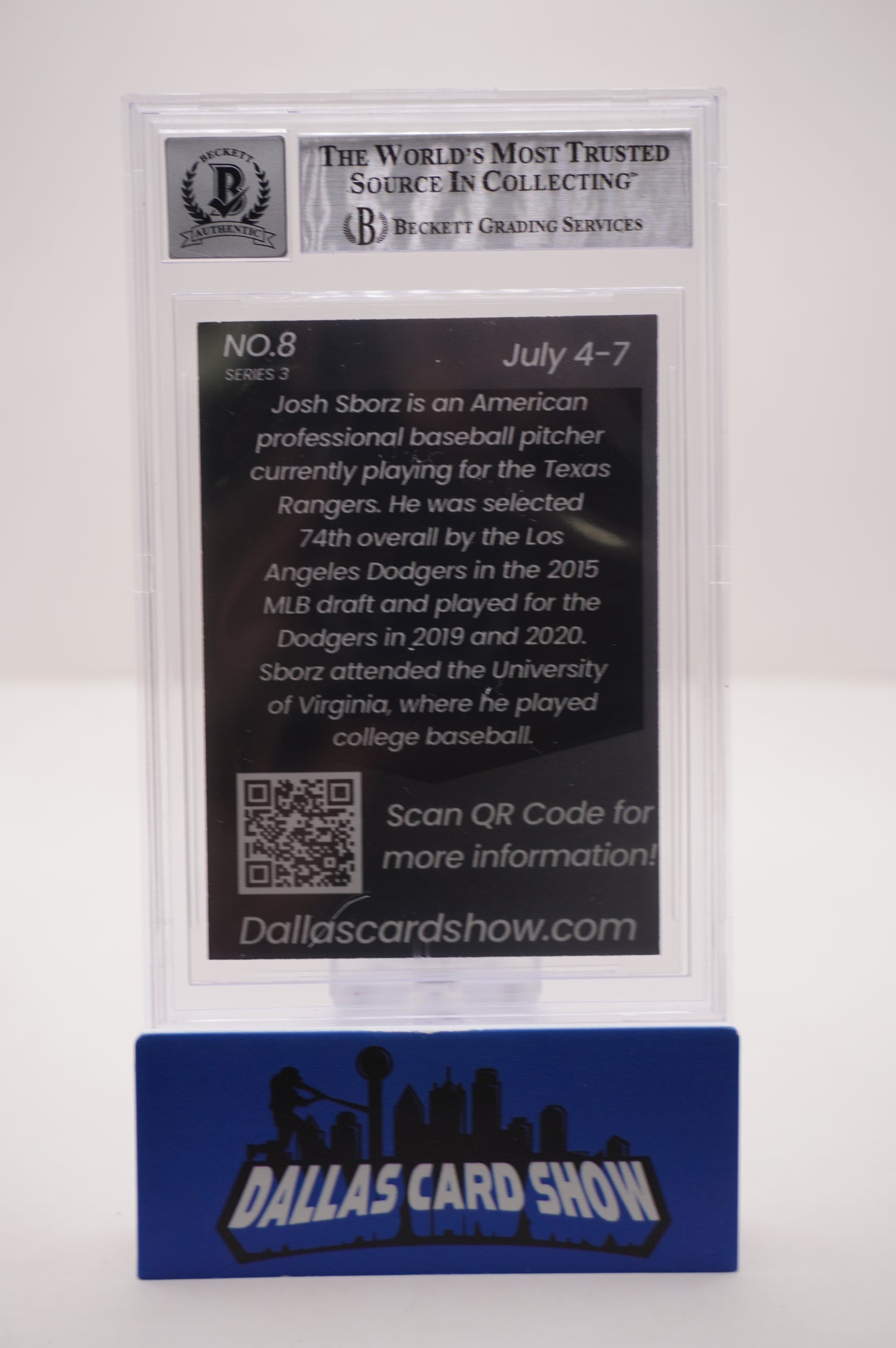 2024 JULY DALLAS CARD SHOW SERIES 3 #8 JOSH SBORZ BAS AUTHENTIC AUTO 10