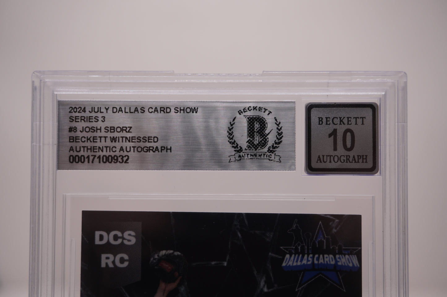 2024 JULY DALLAS CARD SHOW SERIES 3 #8 JOSH SBORZ BAS AUTO 10
