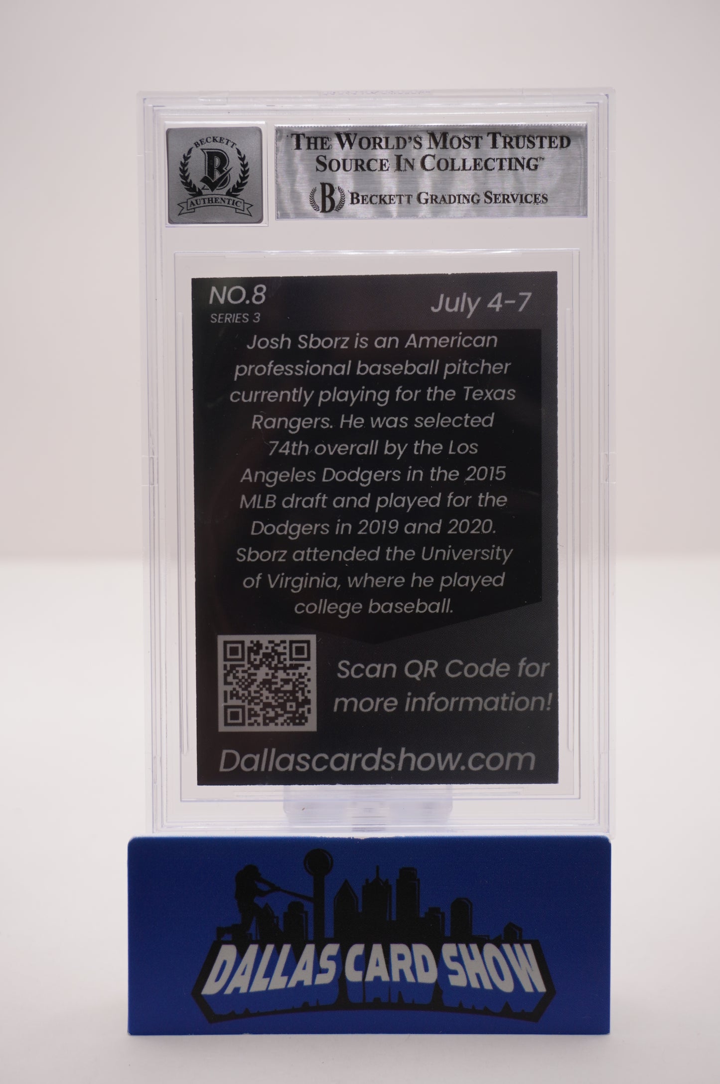 2024 JULY DALLAS CARD SHOW SERIES 3 #8 JOSH SBORZ BAS AUTO 10