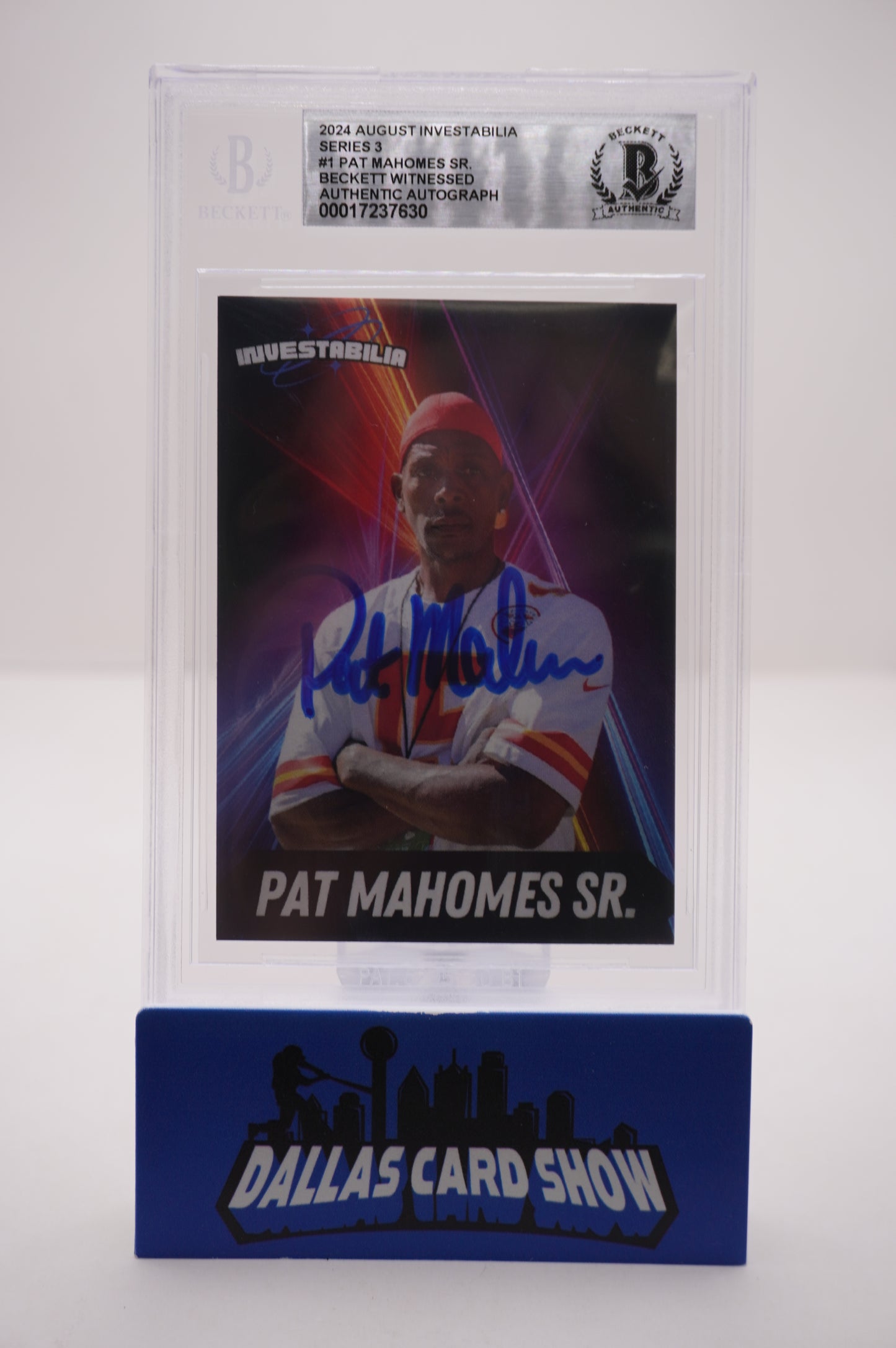 PAT PATRICK MAHOMES SR. SIGNED 2024 AUG INVESTABILIA #1 BGS BAS SLAB Chiefs Twins