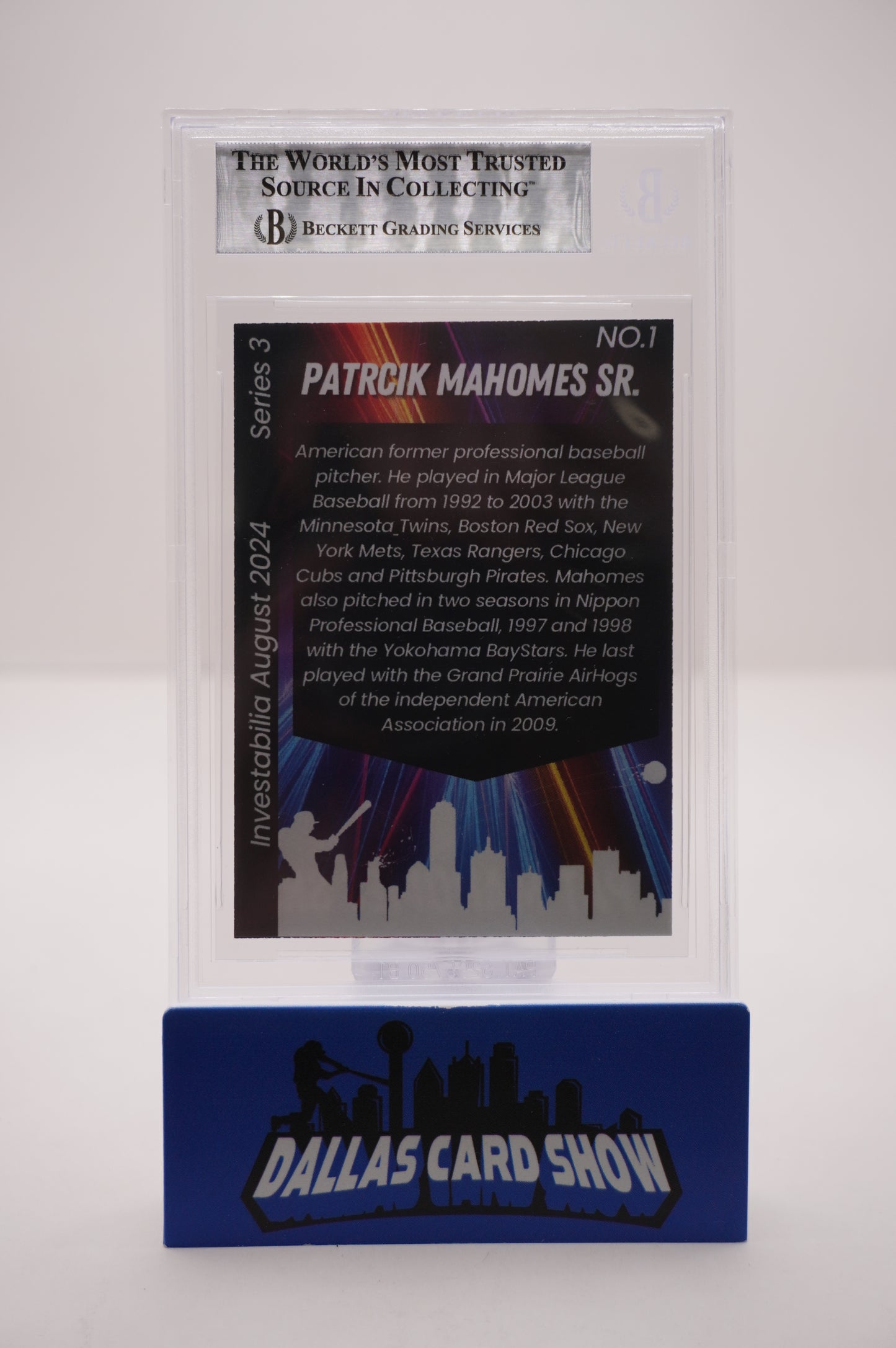 PAT PATRICK MAHOMES SR. SIGNED 2024 AUG INVESTABILIA #1 BGS BAS SLAB Chiefs Twins