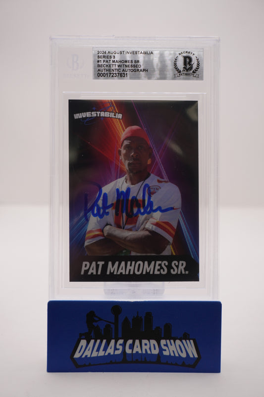 PAT PATRICK MAHOMES SR. SIGNED 2024 AUG INVESTABILIA #1 BGS BAS SLAB Chiefs Twins