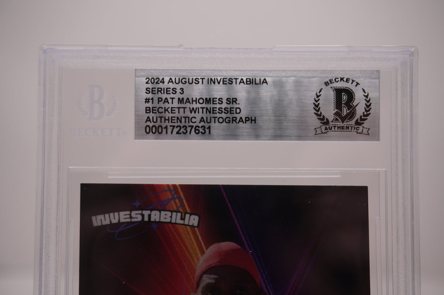 PAT PATRICK MAHOMES SR. SIGNED 2024 AUG INVESTABILIA #1 BGS BAS SLAB Chiefs Twins