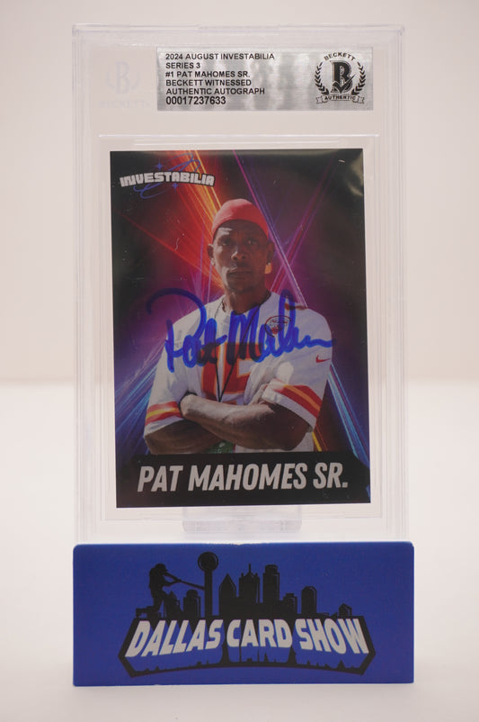 PAT PATRICK MAHOMES SR. SIGNED 2024 AUG INVESTABILIA #1 BGS BAS SLAB Chiefs Twins