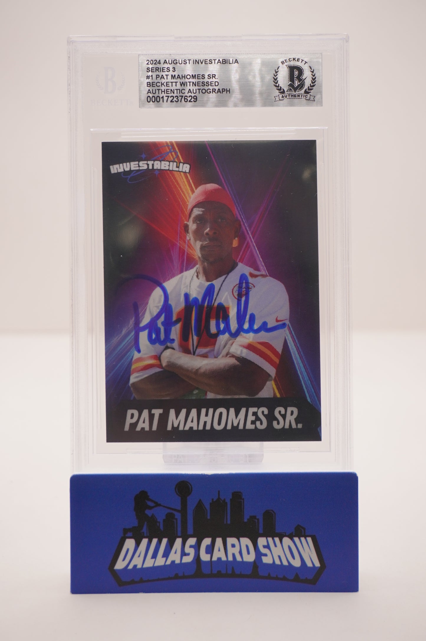 PAT PATRICK MAHOMES SR. SIGNED 2024 AUG INVESTABILIA #1 BGS BAS SLAB Chiefs Twins
