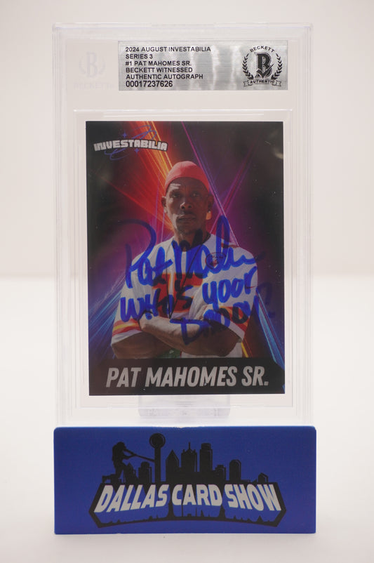 PAT PATRICK MAHOMES SR. SIGNED 2024 AUG INVESTABILIA #1 BGS BAS SLAB Chiefs Twins