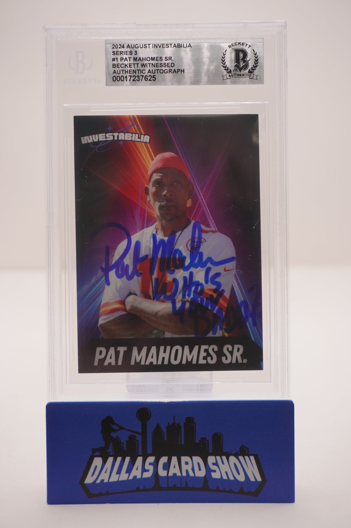 PAT PATRICK MAHOMES SR. SIGNED 2024 AUG INVESTABILIA #1 BGS BAS SLAB Chiefs Twins