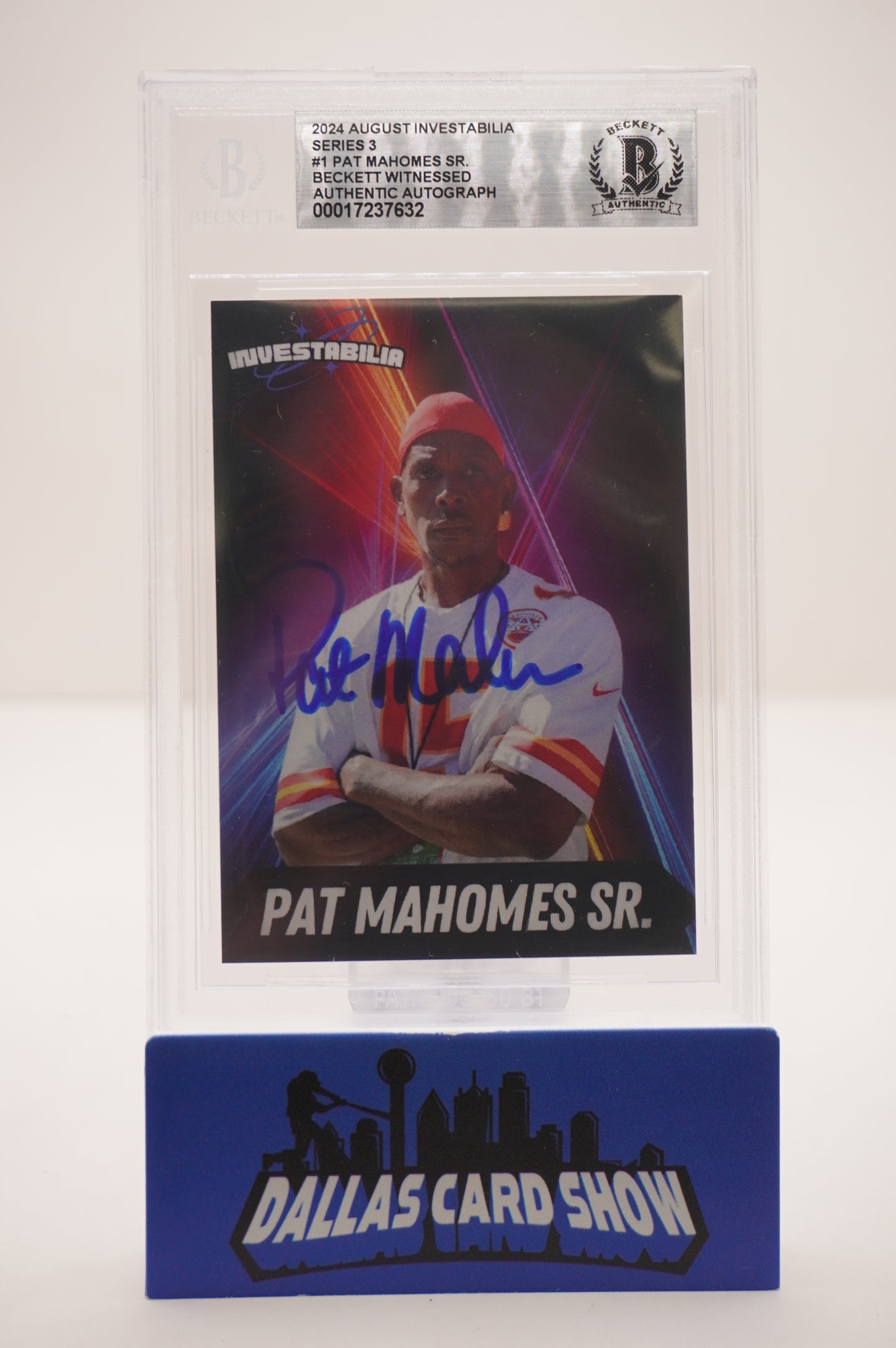 PAT PATRICK MAHOMES SR. SIGNED 2024 AUG INVESTABILIA #1 BGS BAS SLAB Chiefs Twins