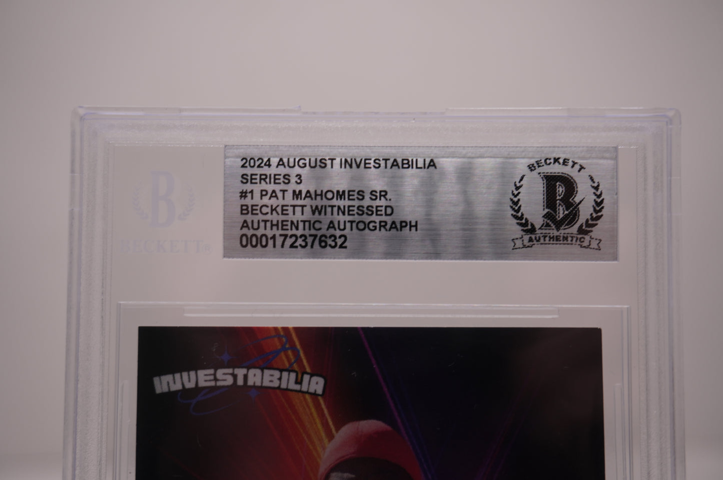 PAT PATRICK MAHOMES SR. SIGNED 2024 AUG INVESTABILIA #1 BGS BAS SLAB Chiefs Twins