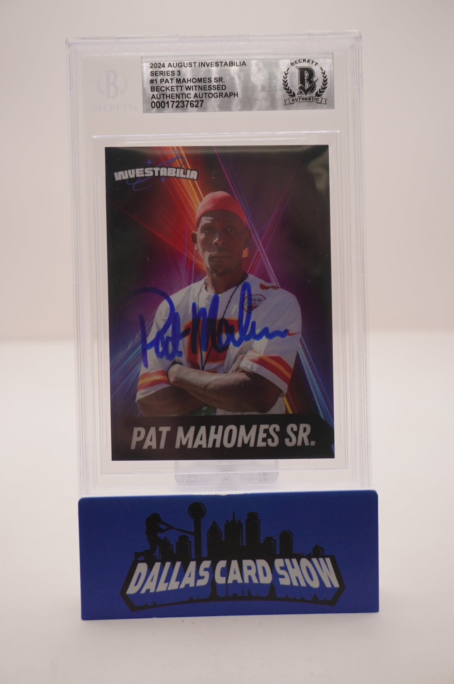 PAT PATRICK MAHOMES SR. SIGNED 2024 AUG INVESTABILIA #1 BGS BAS SLAB Chiefs Twins