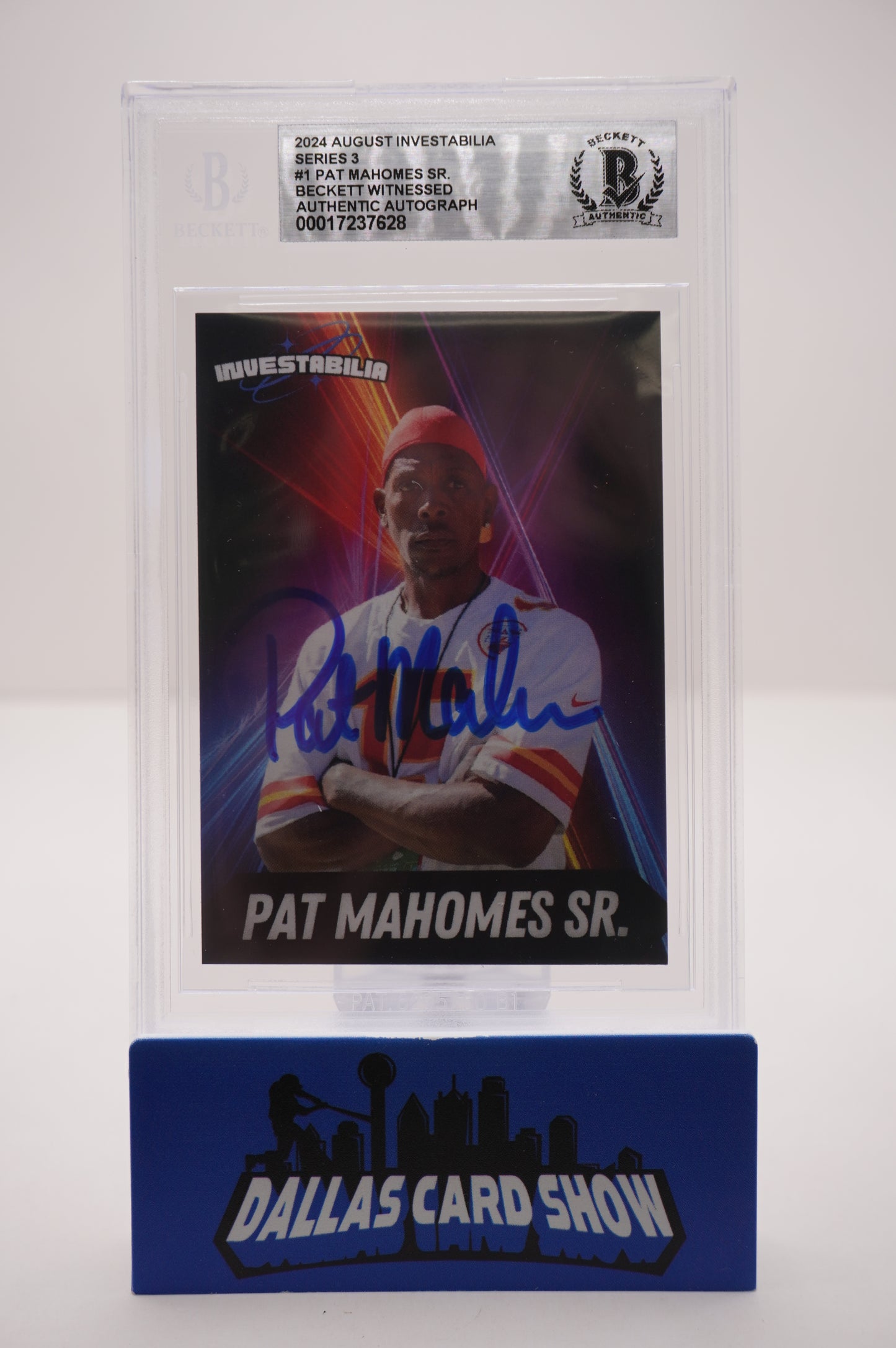 PAT PATRICK MAHOMES SR. SIGNED 2024 AUG INVESTABILIA #1 BGS BAS SLAB Chiefs Twins