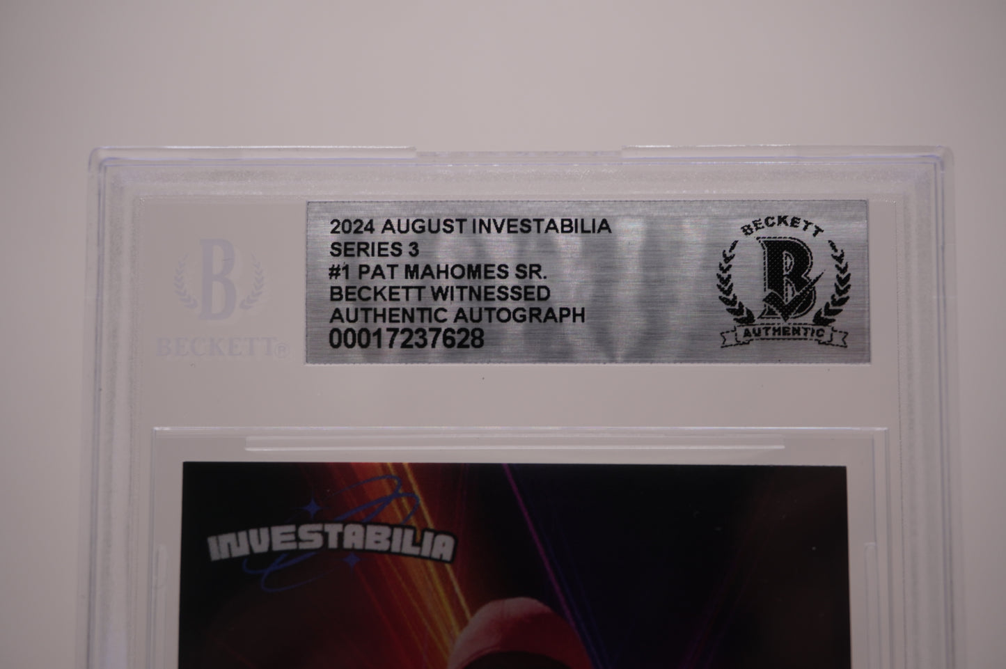 PAT PATRICK MAHOMES SR. SIGNED 2024 AUG INVESTABILIA #1 BGS BAS SLAB Chiefs Twins