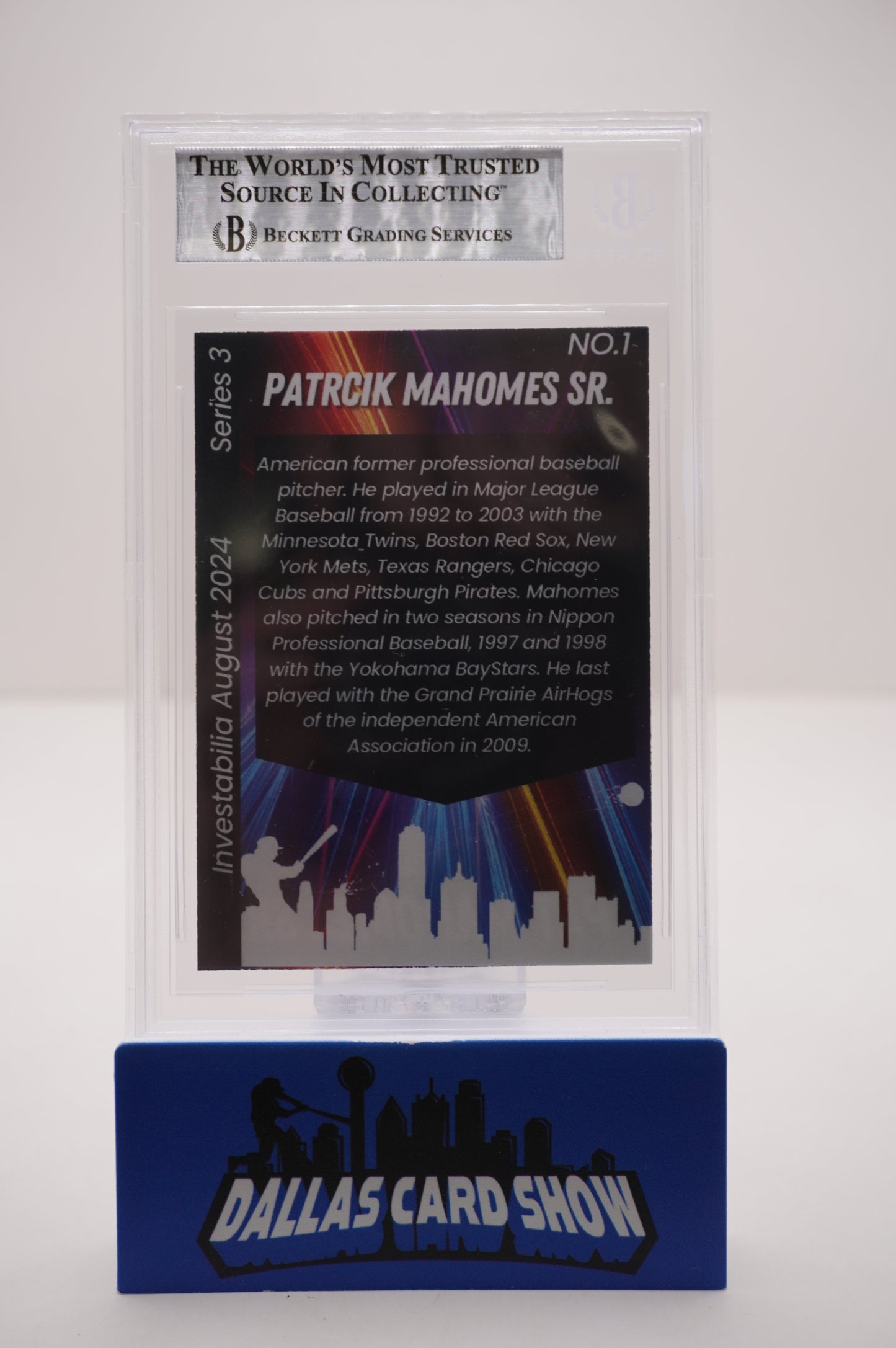 PAT PATRICK MAHOMES SR. SIGNED 2024 AUG INVESTABILIA #1 BGS BAS SLAB Chiefs Twins