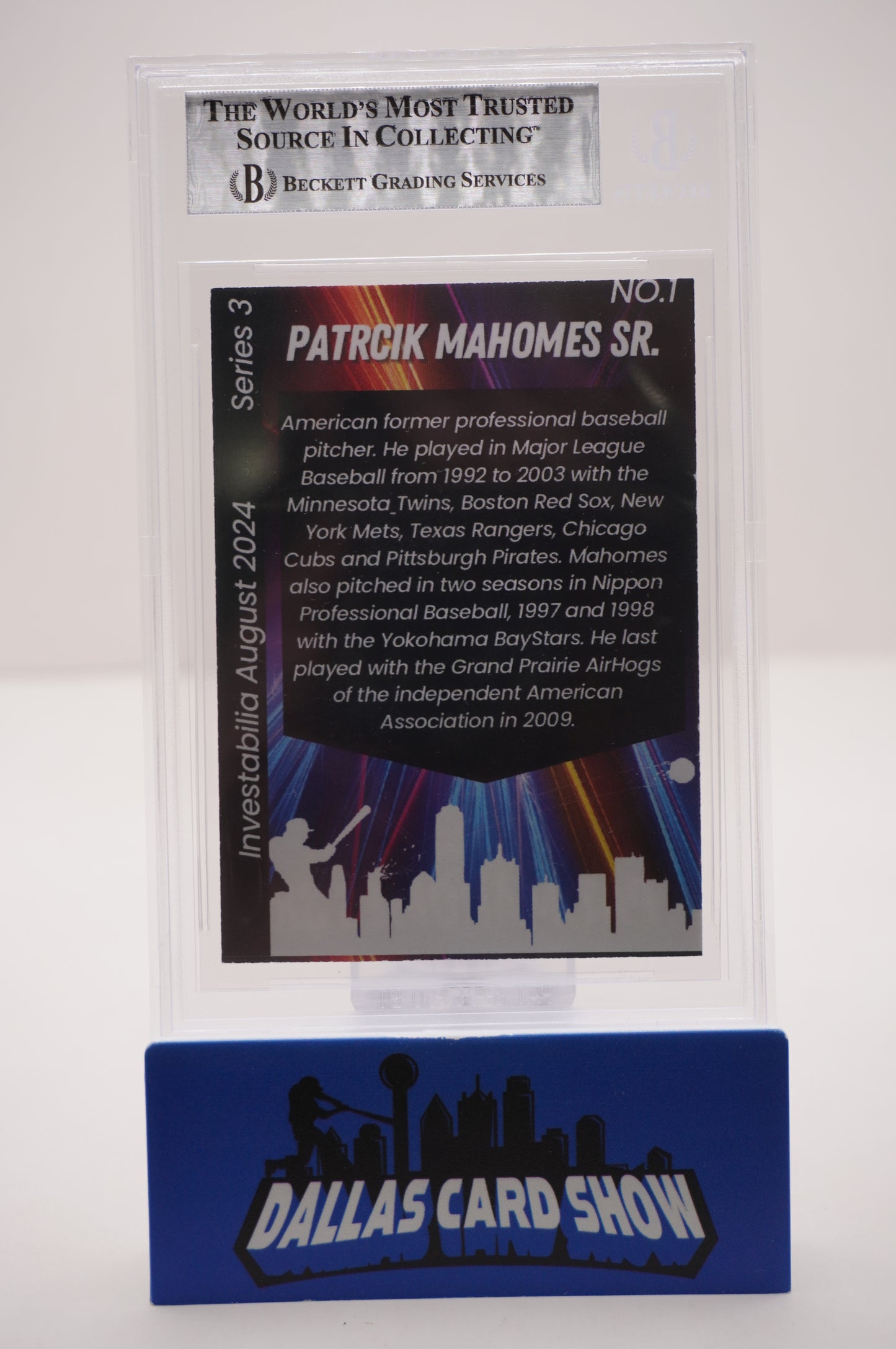 PAT PATRICK MAHOMES SR. SIGNED 2024 AUG INVESTABILIA #1 BGS BAS SLAB Chiefs Twins