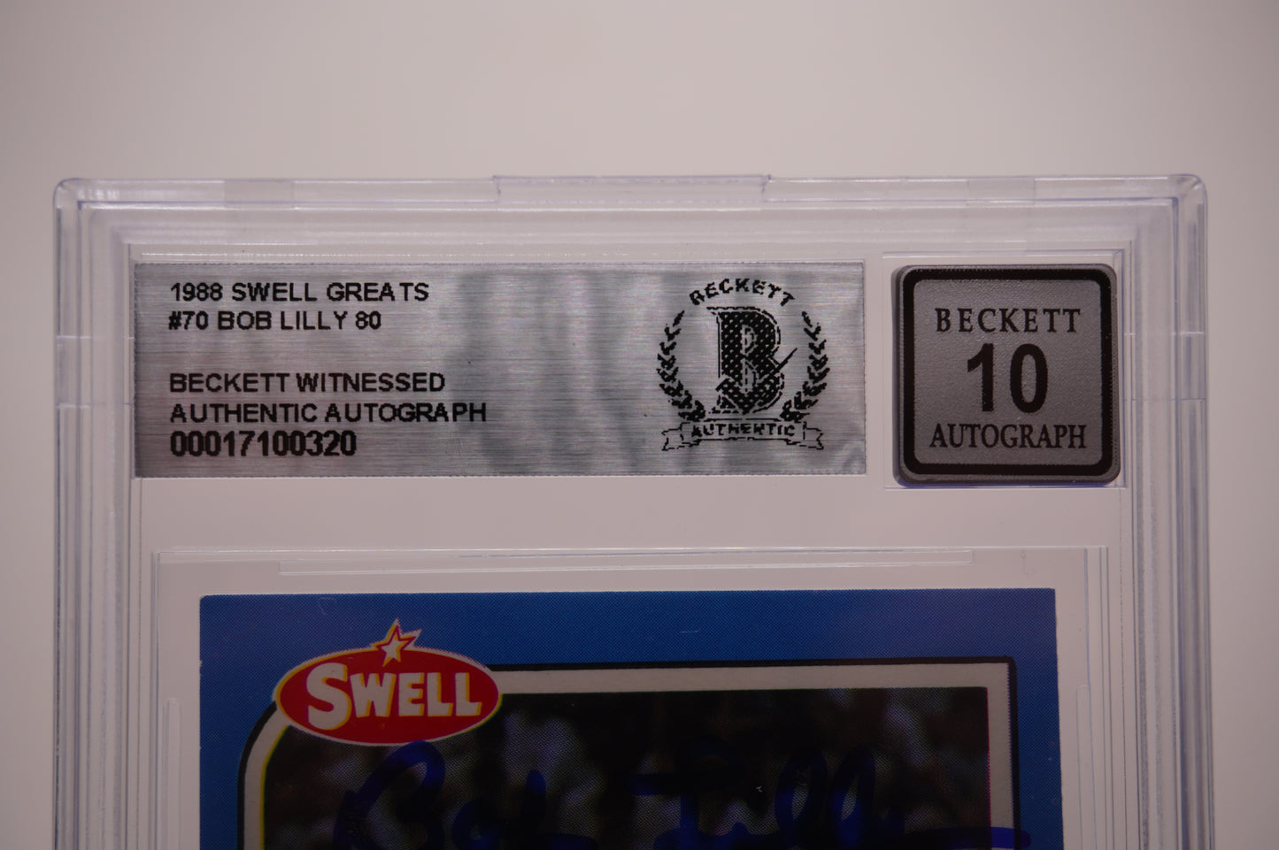 1988 SWELL GREATS #70 BOB LILLY 80 BAS AUTHENTIC AUTO 10