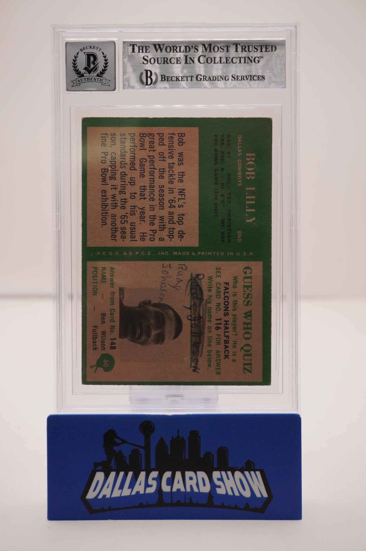 1966 PHILADELPHIA #60 BOB LILLY BAS AUTHENTIC AUTO 10