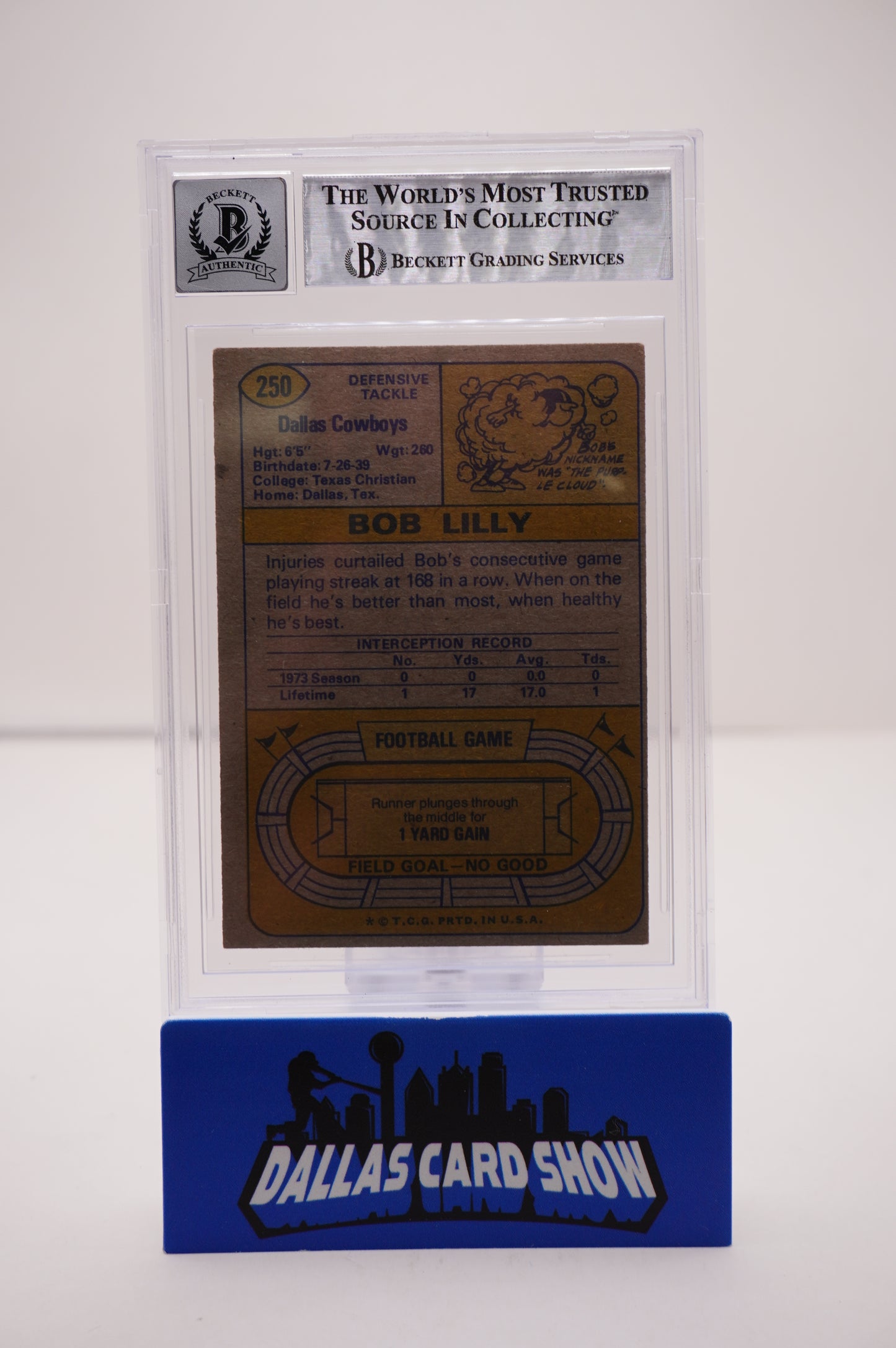 1974 TOPPS #250 BOB LILLY BAS AUTHENTIC AUTO 10