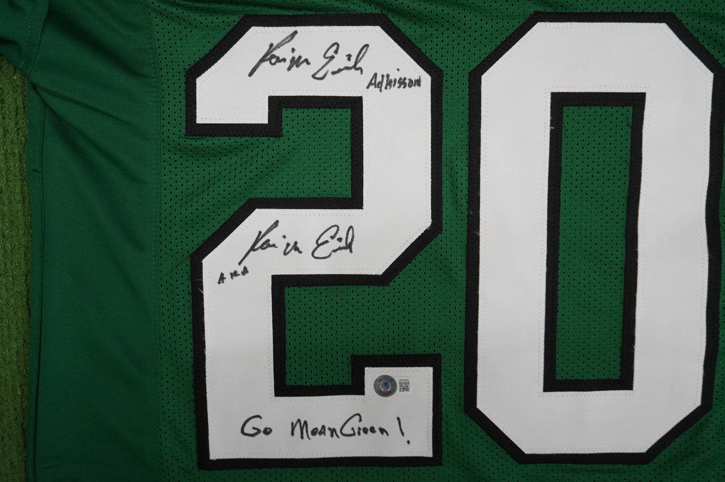 KEVIN VON ERICH ADKISSON NORTH TEXAS MEAN GREEN SIGNED JERSEY Size M BAS