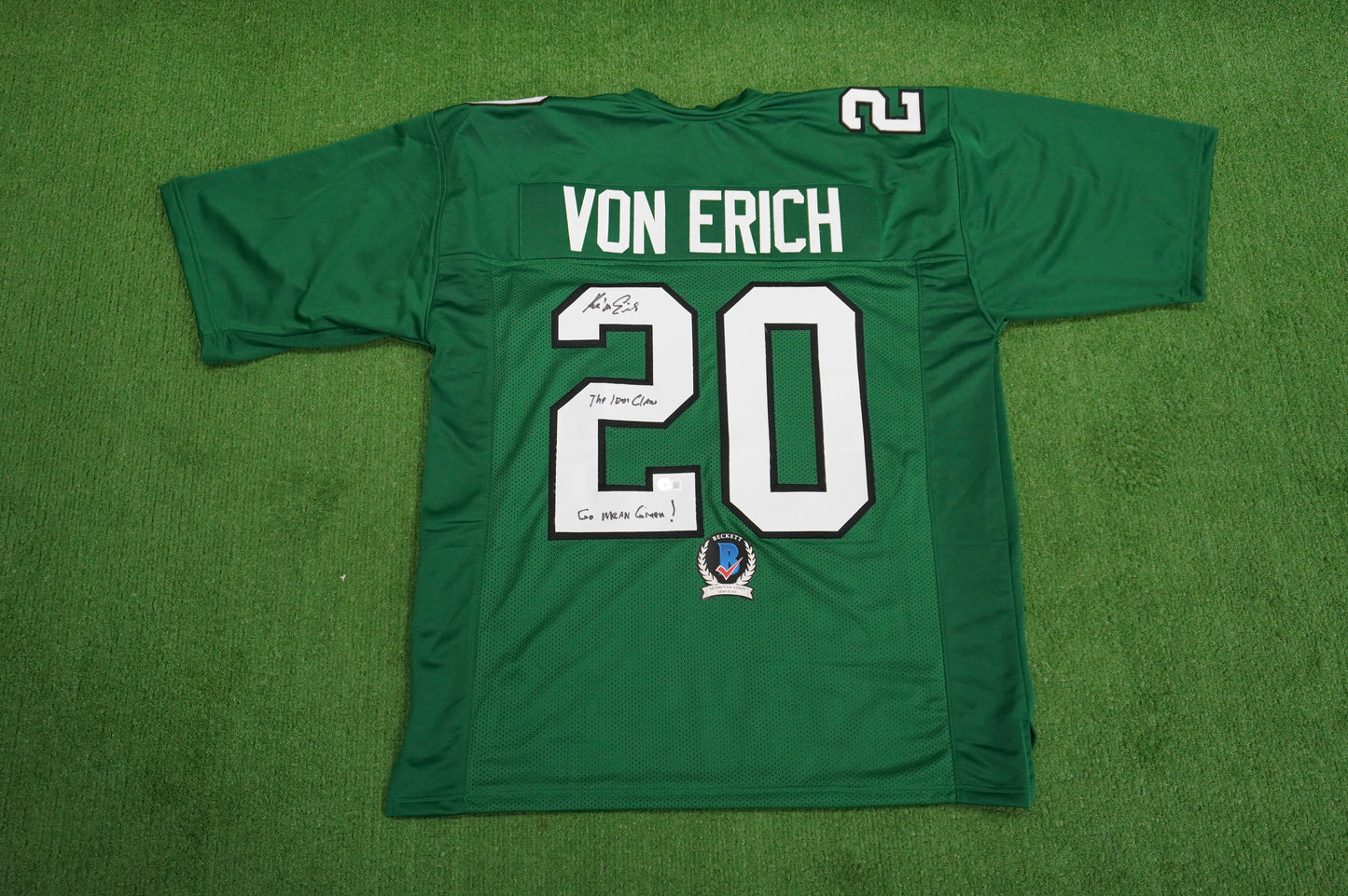 KEVIN VON ERICH ADKISSON NORTH TEXAS MEAN GREEN SIGNED JERSEY Size 3XL BAS