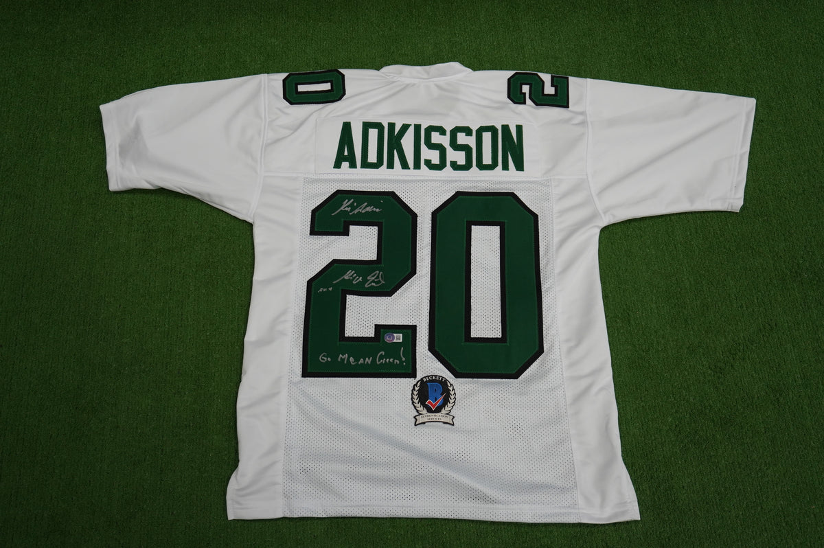 KEVIN VON ERICH ADKISSON NORTH TEXAS MEAN GREEN SIGNED White JERSEY Size M BAS