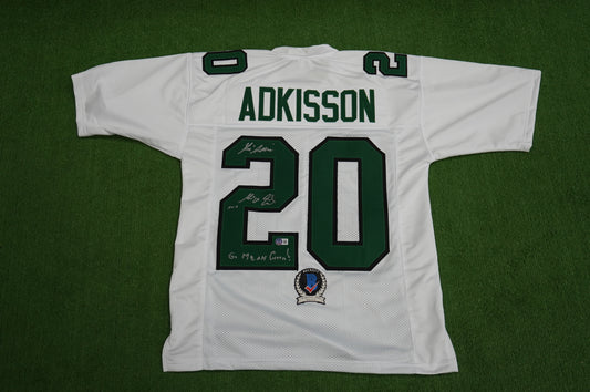 KEVIN VON ERICH ADKISSON NORTH TEXAS MEAN GREEN SIGNED White JERSEY Size M BAS