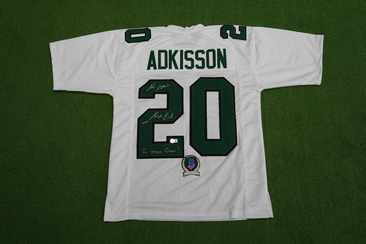 KEVIN VON ERICH ADKISSON NORTH TEXAS MEAN GREEN SIGNED White JERSEY Size M BAS