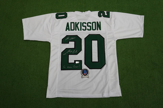 KEVIN VON ERICH ADKISSON NORTH TEXAS MEAN GREEN SIGNED White JERSEY Size M BAS