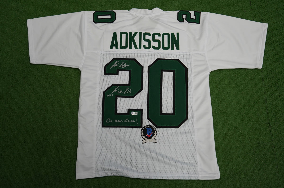 KEVIN VON ERICH ADKISSON NORTH TEXAS MEAN GREEN SIGNED White JERSEY Size M BAS