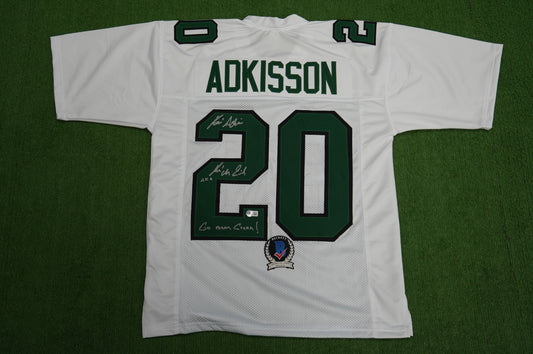 KEVIN VON ERICH ADKISSON NORTH TEXAS MEAN GREEN SIGNED White JERSEY Size M BAS