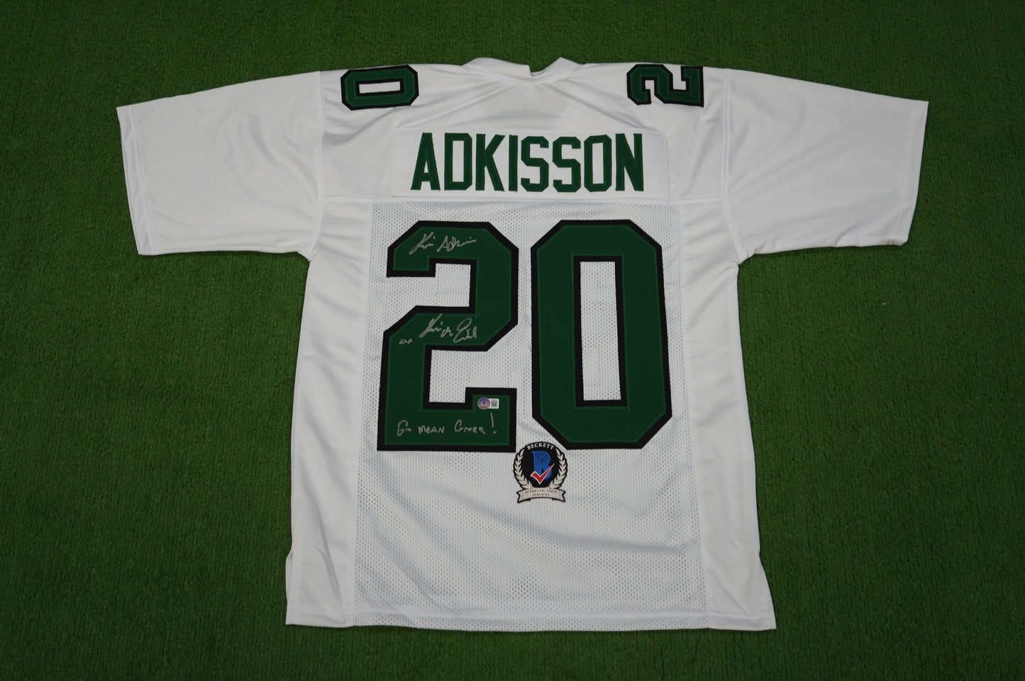 KEVIN VON ERICH ADKISSON NORTH TEXAS MEAN GREEN SIGNED White JERSEY Size M BAS