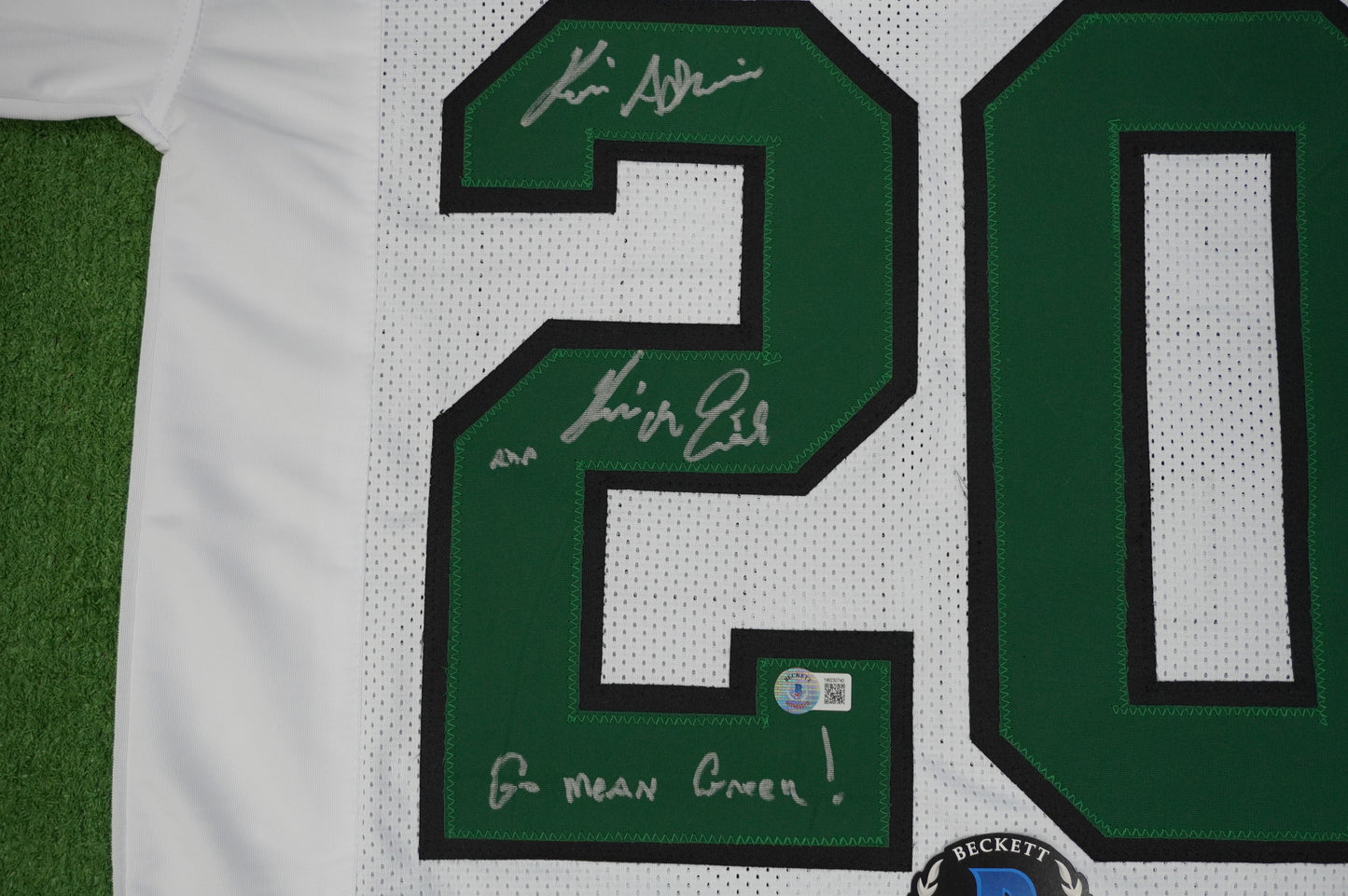 KEVIN VON ERICH ADKISSON NORTH TEXAS MEAN GREEN SIGNED White JERSEY Size M BAS