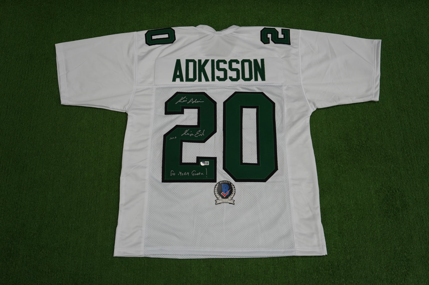 KEVIN VON ERICH ADKISSON NORTH TEXAS MEAN GREEN SIGNED White JERSEY Size L BAS