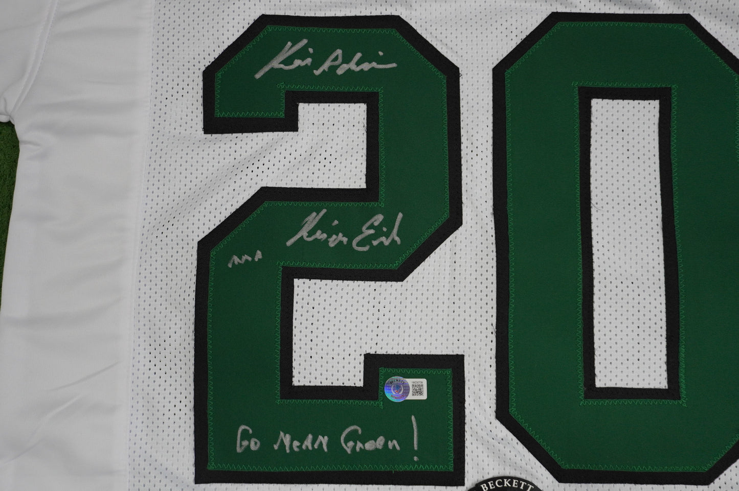 KEVIN VON ERICH ADKISSON NORTH TEXAS MEAN GREEN SIGNED White JERSEY Size L BAS