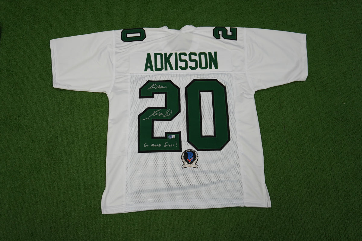 KEVIN VON ERICH ADKISSON NORTH TEXAS MEAN GREEN SIGNED White JERSEY Size L BAS