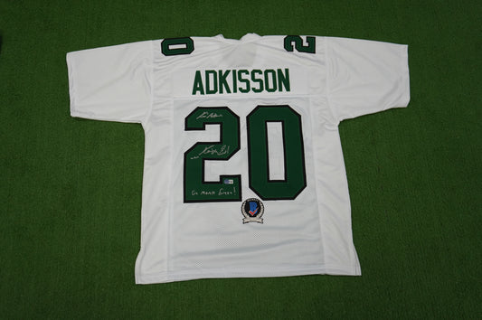 KEVIN VON ERICH ADKISSON NORTH TEXAS MEAN GREEN SIGNED White JERSEY Size L BAS