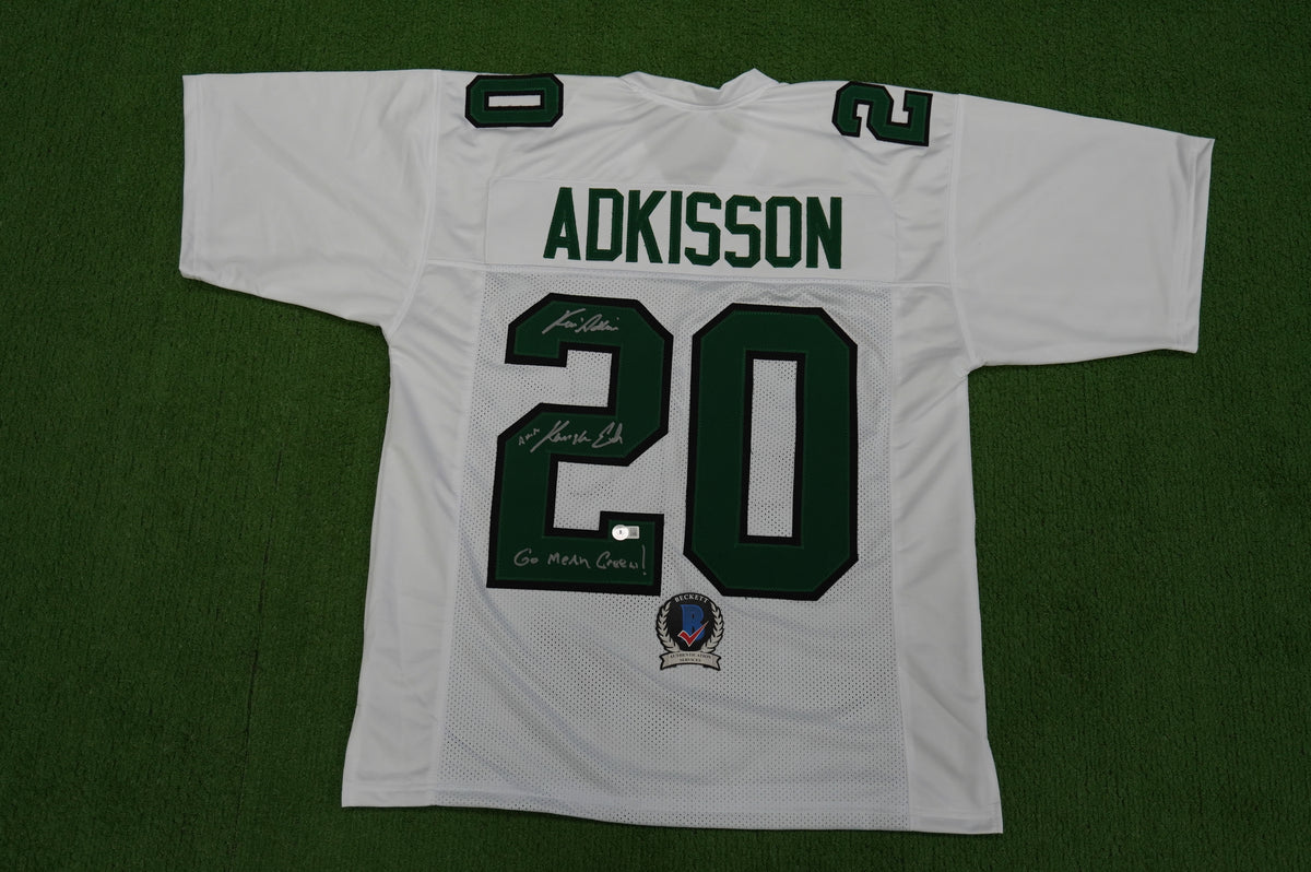 KEVIN VON ERICH ADKISSON NORTH TEXAS MEAN GREEN SIGNED White JERSEY Size L BAS