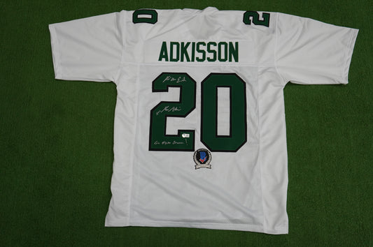 KEVIN VON ERICH ADKISSON NORTH TEXAS MEAN GREEN SIGNED White JERSEY Size XL BAS