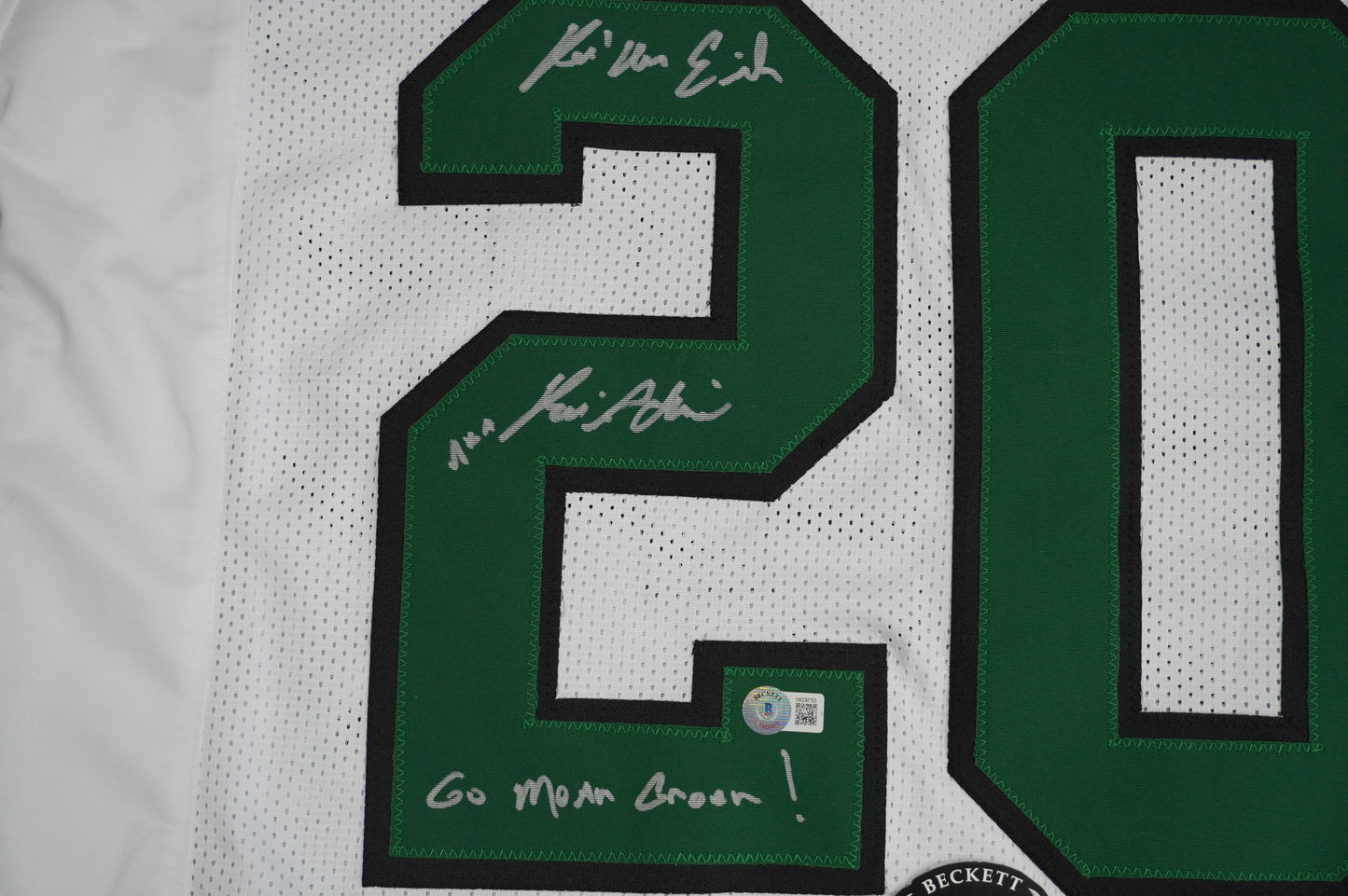 KEVIN VON ERICH ADKISSON NORTH TEXAS MEAN GREEN SIGNED White JERSEY Size XL BAS