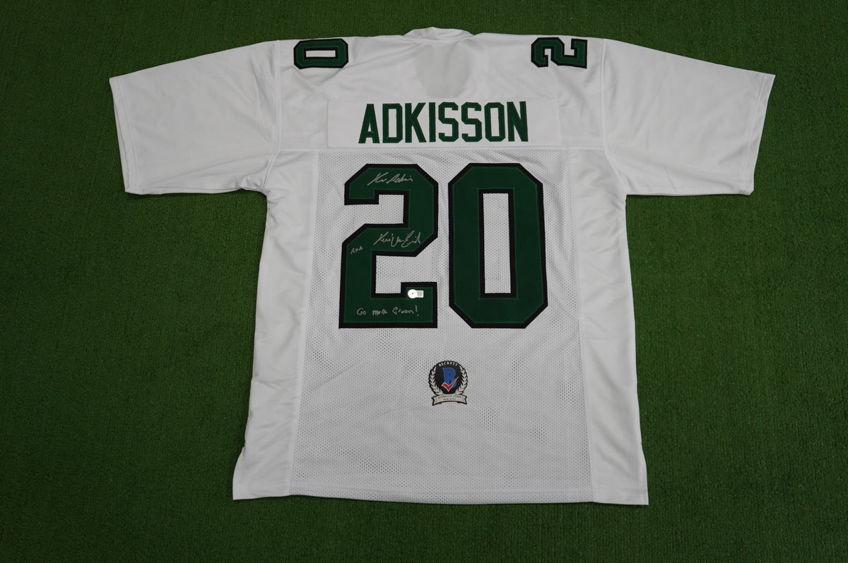 KEVIN VON ERICH ADKISSON NORTH TEXAS MEAN GREEN SIGNED White JERSEY Size XL BAS