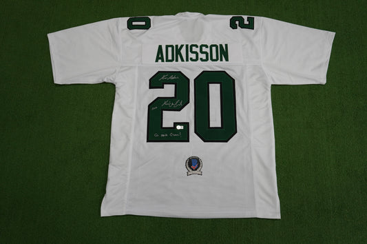 KEVIN VON ERICH ADKISSON NORTH TEXAS MEAN GREEN SIGNED White JERSEY Size XL BAS