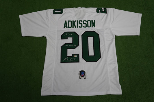 KEVIN VON ERICH ADKISSON NORTH TEXAS MEAN GREEN SIGNED White JERSEY Size XL BAS