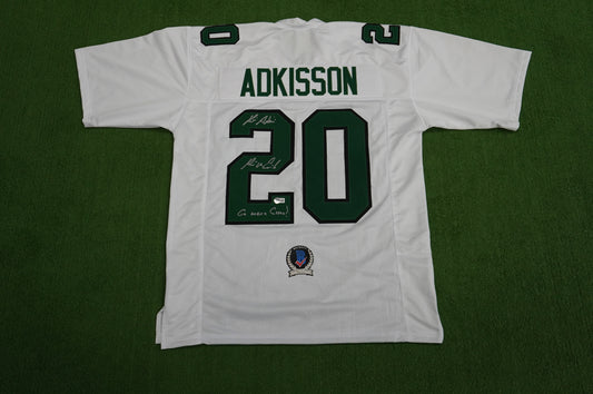KEVIN VON ERICH ADKISSON NORTH TEXAS MEAN GREEN SIGNED White JERSEY Size XL BAS