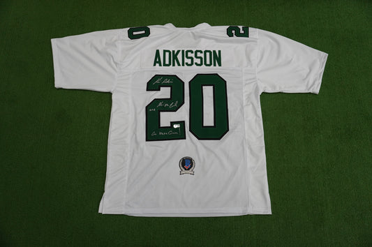 KEVIN VON ERICH ADKISSON NORTH TEXAS MEAN GREEN SIGNED White JERSEY Size 3XL BAS