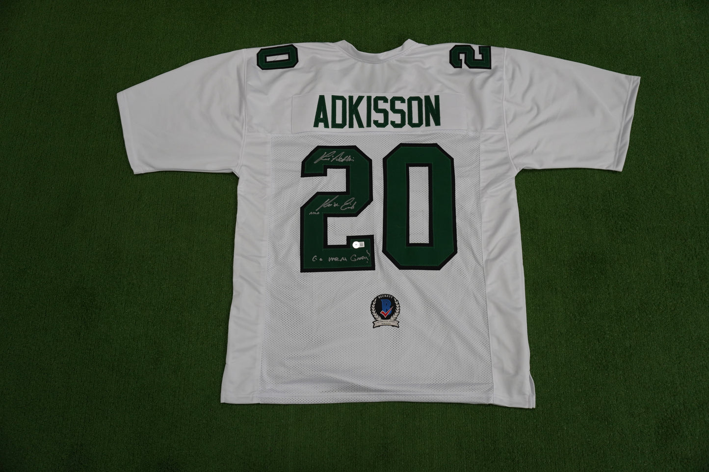 KEVIN VON ERICH ADKISSON NORTH TEXAS MEAN GREEN SIGNED White JERSEY Size 3XL BAS