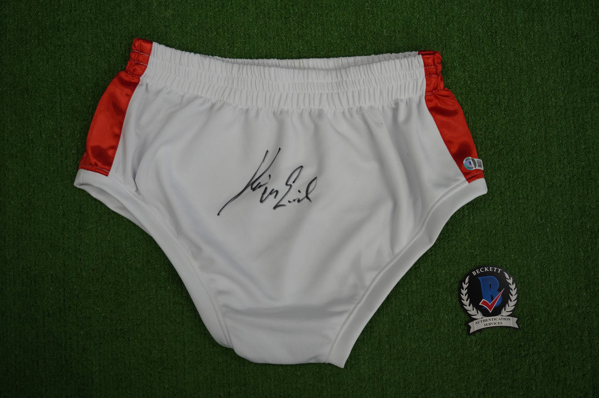 KEVIN VON ERICH SIGNED WHITE WRESTLING TRUNKS BAS COA