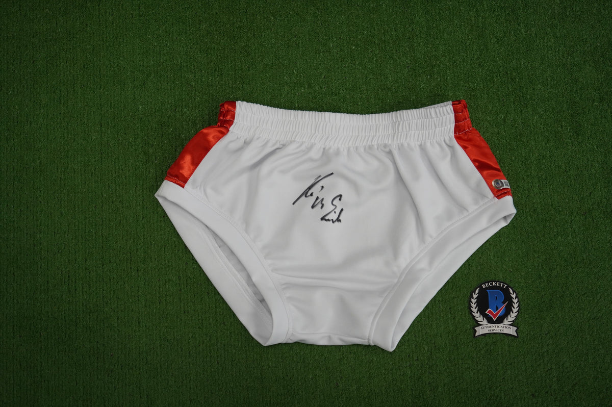 KEVIN VON ERICH SIGNED WHITE WRESTLING TRUNKS BAS COA