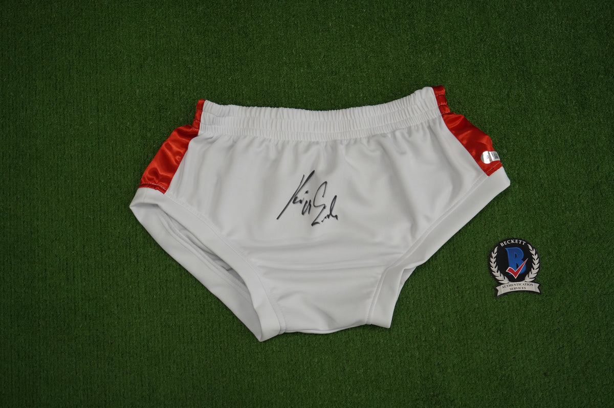 KEVIN VON ERICH SIGNED WHITE WRESTLING TRUNKS BAS COA